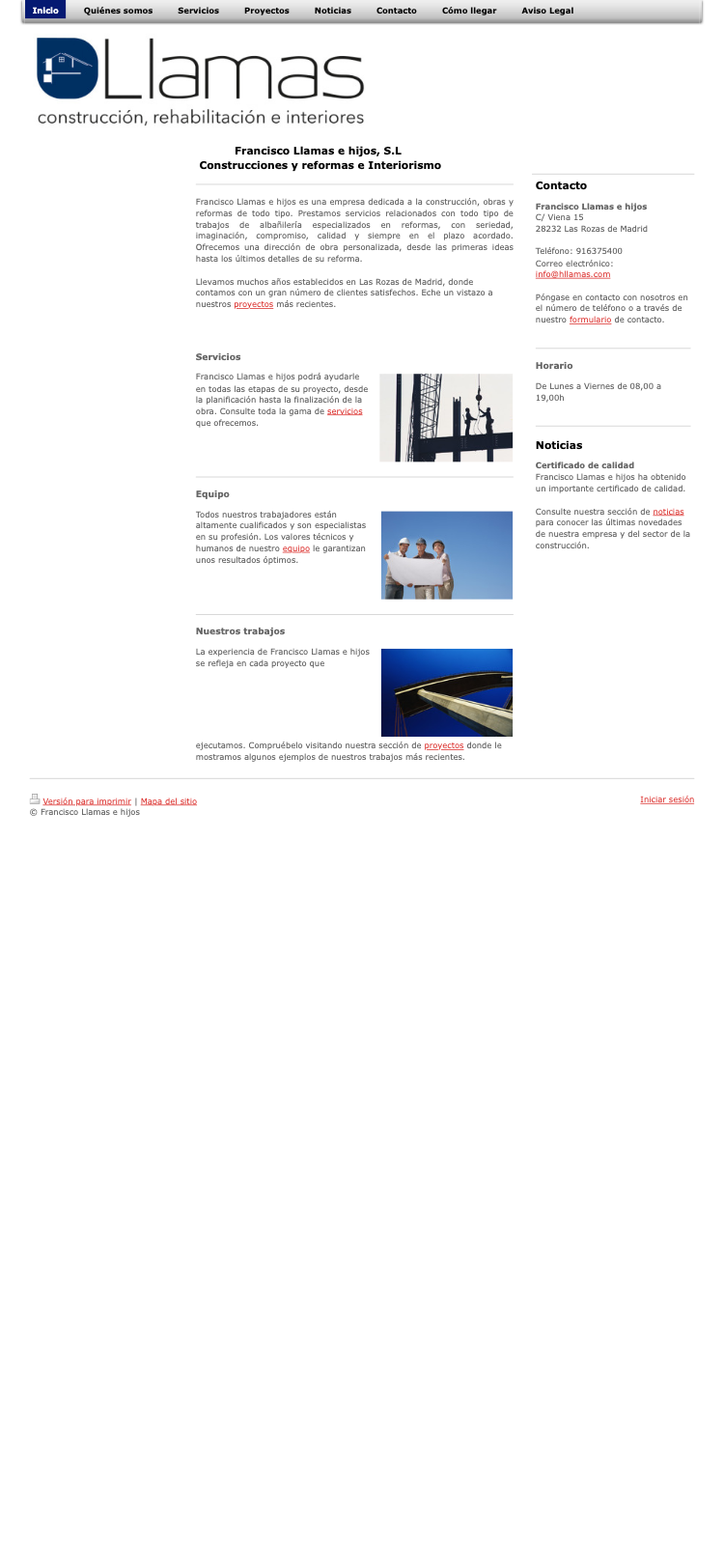 Captura de la web actual de Francisco Llamas e Hijos en un móvil