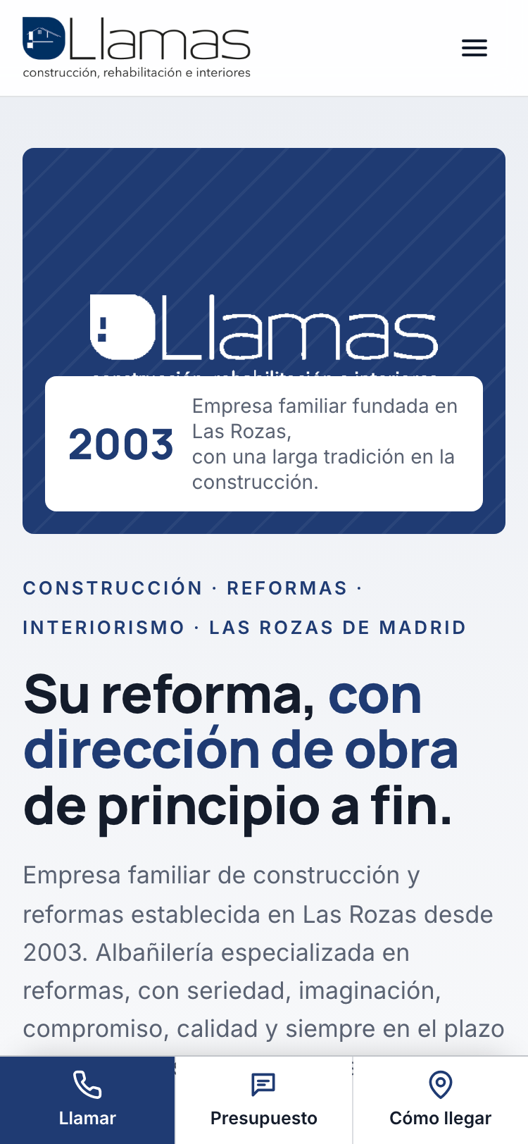 Captura de la web nueva de Francisco Llamas e Hijos en un móvil
